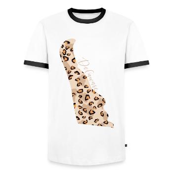 Carte des motifs de léopards État du Delaware - T-shirt contrasté Homme - blanc/noir - Devant - AI Model Female 172 light (172cm) & AI Model Male 178 dark (178cm)