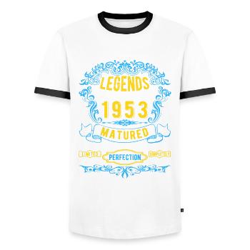 Legenden wurden 1953 Geboren Geburtstag - Männer Kontrast-T-Shirt - Weiß/Schwarz - Vorne - AI Model Female 172 light (172cm) & AI Model Male 178 dark (178cm)