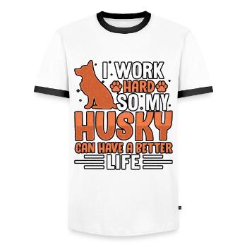 I work hard so my Husky can have a better life - Männer Kontrast-T-Shirt - Weiß/Schwarz - Vorne - AI Model Female 172 light (172cm) & AI Model Male 178 dark (178cm)