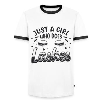 Juste une fille qui fait des maquilleurs cosmétologues - T-shirt contrasté Homme - blanc/noir - Devant - AI Model Female 172 light (172cm) & AI Model Male 178 dark (178cm)