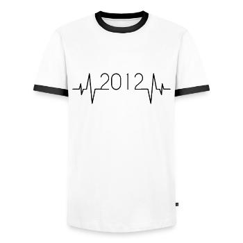 2012 Heartbeat - Men's Ringer Shirt - white/black - Front - AI Model Female 172 light (172cm) & AI Model Male 178 dark (178cm)