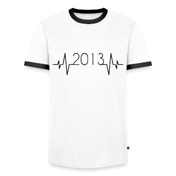 2013 Heartbeat - Men's Ringer Shirt - white/black - Front - AI Model Female 172 light (172cm) & AI Model Male 178 dark (178cm)