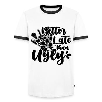 Mieux vaut tard que moche cosmétologue maquilleurs - T-shirt contrasté Homme - blanc/noir - Devant - AI Model Female 172 light (172cm) & AI Model Male 178 dark (178cm)