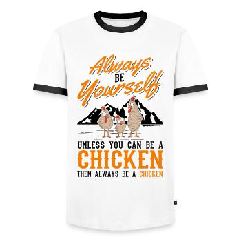 Poulets Élevage de poulets Éleveur de poulets - T-shirt contrasté Homme - blanc/noir - Devant - AI Model Female 172 light (172cm) & AI Model Male 178 dark (178cm)