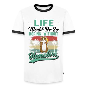 Hamster Propriétaire Hamster doré Hamster - T-shirt contrasté Homme - blanc/noir - Devant - AI Model Female 172 light (172cm) & AI Model Male 178 dark (178cm)