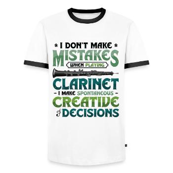 Clarinettiste, fait de la créativité spontanée - T-shirt contrasté Homme - blanc/noir - Devant - AI Model Female 172 light (172cm) & AI Model Male 178 dark (178cm)