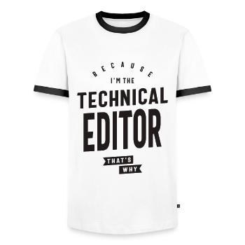 Weil ich der technische Redakteur bin, deshalb: - Männer Kontrast-T-Shirt - Weiß/Schwarz - Vorne - AI Model Female 172 light (172cm) & AI Model Male 178 dark (178cm)