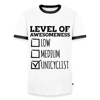 Level Of Awesomeness Unicycle Bicycle Unicyclist - Men's Ringer Shirt - white/black - Front - AI Model Female 172 light (172cm) & AI Model Male 178 dark (178cm)