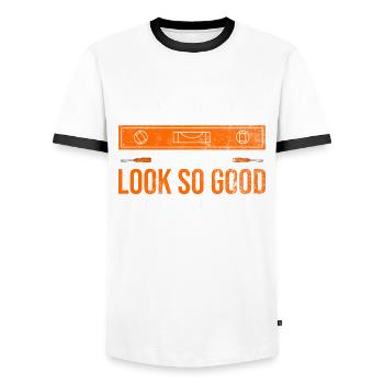Bodenbelags-installationsdesign Für Bodenleger - T-shirt contrasté Homme - blanc/noir - Devant - AI Model Female 172 light (172cm) & AI Model Male 178 dark (178cm)