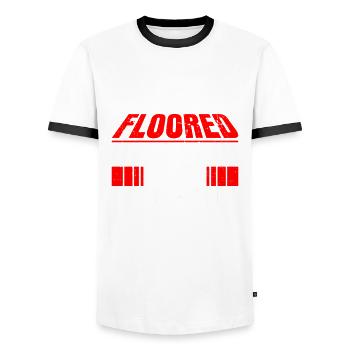 Bodenbelagsinstallationsdesign Für - T-shirt contrasté Homme - blanc/noir - Devant - AI Model Female 172 light (172cm) & AI Model Male 178 dark (178cm)