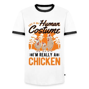 Chickens Costume Chicken Halloween Farmer - Men's Ringer Shirt - white/black - Front - AI Model Female 172 light (172cm) & AI Model Male 178 dark (178cm)