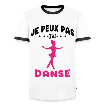 j'peux pas j'ai Danse - Humour Fille Cadeau - T-shirt contrasté Homme - blanc/noir - Devant - AI Model Female 172 light (172cm) & AI Model Male 178 dark (178cm)