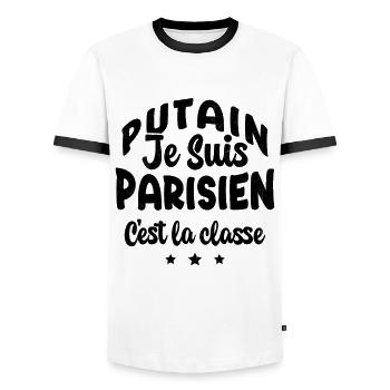 je suis parisien c'est la classe - T-shirt contrasté Homme - blanc/noir - Devant - AI Model Female 172 light (172cm) & AI Model Male 178 dark (178cm)