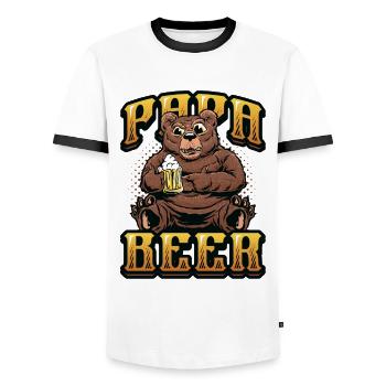 Daddy beer, teddy bear drinks beer - Men's Ringer Shirt - white/black - Front - AI Model Female 172 light (172cm) & AI Model Male 178 dark (178cm)