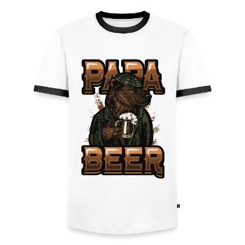 Daddy beer, teddy bear drinks beer - Men's Ringer Shirt - white/black - Front - AI Model Female 172 light (172cm) & AI Model Male 178 dark (178cm)