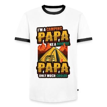 Camping Papa, feu de camp - T-shirt contrasté Homme - blanc/noir - Devant - AI Model Female 172 light (172cm) & AI Model Male 178 dark (178cm)