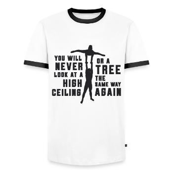 You Will Never Look At Gymnastics Contortion - Men's Ringer Shirt - white/black - Front - AI Model Female 172 light (172cm) & AI Model Male 178 dark (178cm)