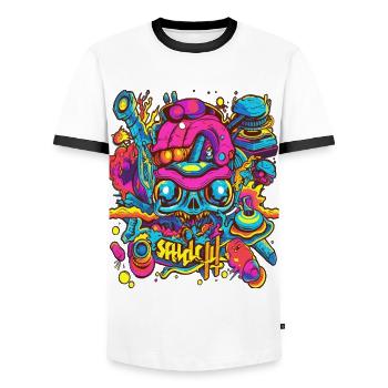 sick crazy colorful party design - Men's Ringer Shirt - white/black - Front - AI Model Female 172 light (172cm) & AI Model Male 178 dark (178cm)