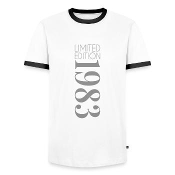 Limited Edition 1983 - Men's Ringer Shirt - white/black - Front - AI Model Female 172 light (172cm) & AI Model Male 178 dark (178cm)