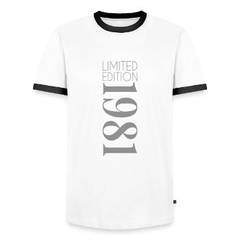 Édition limitée 1981 - T-shirt contrasté Homme - blanc/noir - Devant - AI Model Female 172 light (172cm) & AI Model Male 178 dark (178cm)
