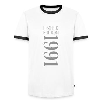 Limited Edition 1991 - Men's Ringer Shirt - white/black - Front - AI Model Female 172 light (172cm) & AI Model Male 178 dark (178cm)