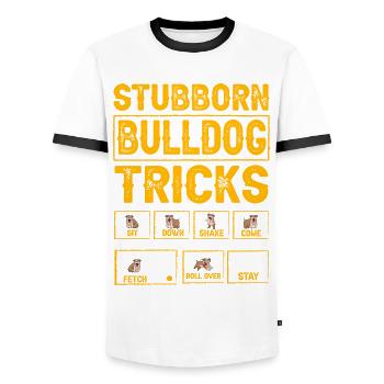Stubborn Bulldog Tricks - Men's Ringer Shirt - white/black - Front - AI Model Female 172 light (172cm) & AI Model Male 178 dark (178cm)