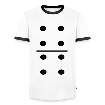 Domino Game Tile 4-4 - Funny Group Costume - Men's Ringer Shirt - white/black - Front - AI Model Female 172 light (172cm) & AI Model Male 178 dark (178cm)