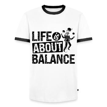 Life Is About Balance Unicycle Cyclist Unicyclist - Men's Ringer Shirt - white/black - Front - AI Model Female 172 light (172cm) & AI Model Male 178 dark (178cm)