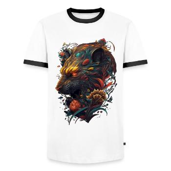 Wildtiger Cat colorful abstract Design - Men's Ringer Shirt - white/black - Front - AI Model Female 172 light (172cm) & AI Model Male 178 dark (178cm)