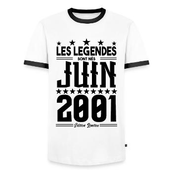 cadeau d'anniversaire juin 2001. Cadeau Juin 2001. - T-shirt contrasté Homme - blanc/noir - Devant - AI Model Female 172 light (172cm) & AI Model Male 178 dark (178cm)