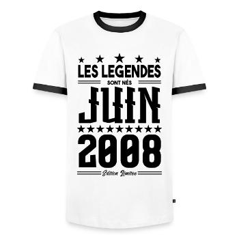 cadeau d'anniversaire juin 2008. Cadeau Juin 2008. - T-shirt contrasté Homme - blanc/noir - Devant - AI Model Female 172 light (172cm) & AI Model Male 178 dark (178cm)