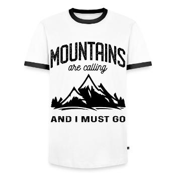 Les montagnes appellent et je dois aller mourir Berge - T-shirt contrasté Homme - blanc/noir - Devant - AI Model Female 172 light (172cm) & AI Model Male 178 dark (178cm)