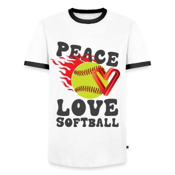 Mädchen Frieden Liebe Softball - Männer Kontrast-T-Shirt - Weiß/Schwarz - Vorne - AI Model Female 172 light (172cm) & AI Model Male 178 dark (178cm)