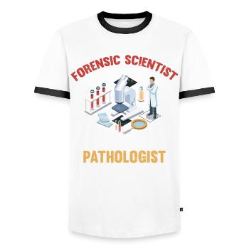 Forensic scientist, not a pathologist, investigator - Men's Ringer Shirt - white/black - Front - AI Model Female 172 light (172cm) & AI Model Male 178 dark (178cm)