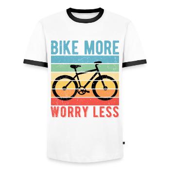 Cyclist Bike Bike More Worry Less - Men's Ringer Shirt - white/black - Front - AI Model Female 172 light (172cm) & AI Model Male 178 dark (178cm)