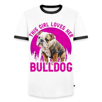 This Girl loves her Bulldog - Männer Kontrast-T-Shirt - Weiß/Schwarz - Vorne - AI Model Female 172 light (172cm) & AI Model Male 178 dark (178cm)