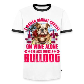Une femme ne peut pas survivre avec du vin seule, elle a aussi besoin - T-shirt contrasté Homme - blanc/noir - Devant - AI Model Female 172 light (172cm) & AI Model Male 178 dark (178cm)