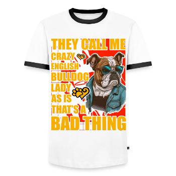 Englische Bulldogge Lustiger Spruch - Männer Kontrast-T-Shirt - Weiß/Schwarz - Vorne - AI Model Female 172 light (172cm) & AI Model Male 178 dark (178cm)