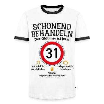 31. Geburtstag Schonend Behandeln Oldtimer Ist 31 - Männer Kontrast-T-Shirt - Weiß/Schwarz - Vorne - AI Model Female 172 light (172cm) & AI Model Male 178 dark (178cm)