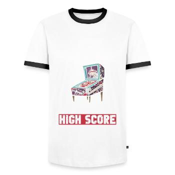 Spiel-flipping-machine-design Für - Men's Ringer Shirt - white/black - Front - AI Model Female 172 light (172cm) & AI Model Male 178 dark (178cm)
