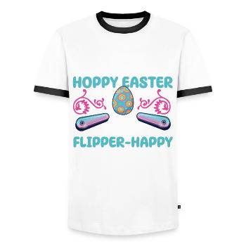 Klassisches Flipper-oster-design Für - Men's Ringer Shirt - white/black - Front - AI Model Female 172 light (172cm) & AI Model Male 178 dark (178cm)