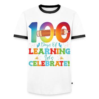 100 jours d’apprentissage Célébrons - T-shirt contrasté Homme - blanc/noir - Devant - AI Model Female 172 light (172cm) & AI Model Male 178 dark (178cm)