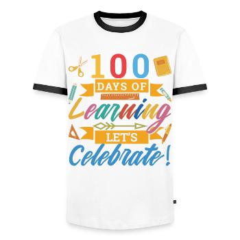 100 jours d’apprentissage Célébrons - T-shirt contrasté Homme - blanc/noir - Devant - AI Model Female 172 light (172cm) & AI Model Male 178 dark (178cm)