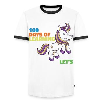 100 jours d’apprentissage Célébrons - T-shirt contrasté Homme - blanc/noir - Devant - AI Model Female 172 light (172cm) & AI Model Male 178 dark (178cm)