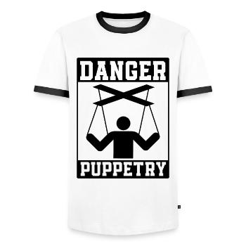 Danger Puppetry Puppeteering Marionettes Puppeteer - Männer Kontrast-T-Shirt - Weiß/Schwarz - Vorne - AI Model Female 172 light (172cm) & AI Model Male 178 dark (178cm)