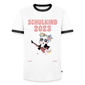 Schulkind 2023 Schulbeginn Einhorn Einschulung - Männer Kontrast-T-Shirt - Weiß/Schwarz - Vorne - AI Model Female 172 light (172cm) & AI Model Male 178 dark (178cm)