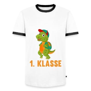 Schulkind Schulbeginn Erste Klasse Dinosaurier Ein - Männer Kontrast-T-Shirt - Weiß/Schwarz - Vorne - AI Model Female 172 light (172cm) & AI Model Male 178 dark (178cm)