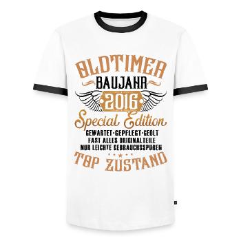Oldtimer 2016 - Männer Kontrast-T-Shirt - Weiß/Schwarz - Vorne - AI Model Female 172 light (172cm) & AI Model Male 178 dark (178cm)