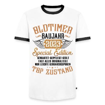 Original Jahrgang 2023 Limited Edition 2023 - Männer Kontrast-T-Shirt - Weiß/Schwarz - Vorne - AI Model Female 172 light (172cm) & AI Model Male 178 dark (178cm)