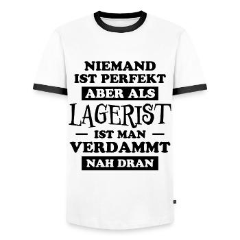 Lagerist Spruch Stablerfahrer Logistiker Geschenk - Männer Kontrast-T-Shirt - Weiß/Schwarz - Vorne - AI Model Female 172 light (172cm) & AI Model Male 178 dark (178cm)